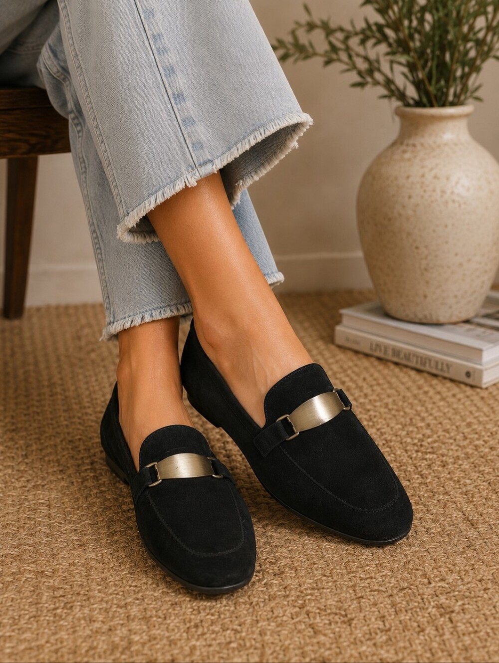 Denim & Co Footwear Black Suede Loafers‎ Slip On Size 6.5"